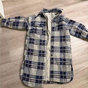 H&M Cream and Navy Plaid Coat Jacket